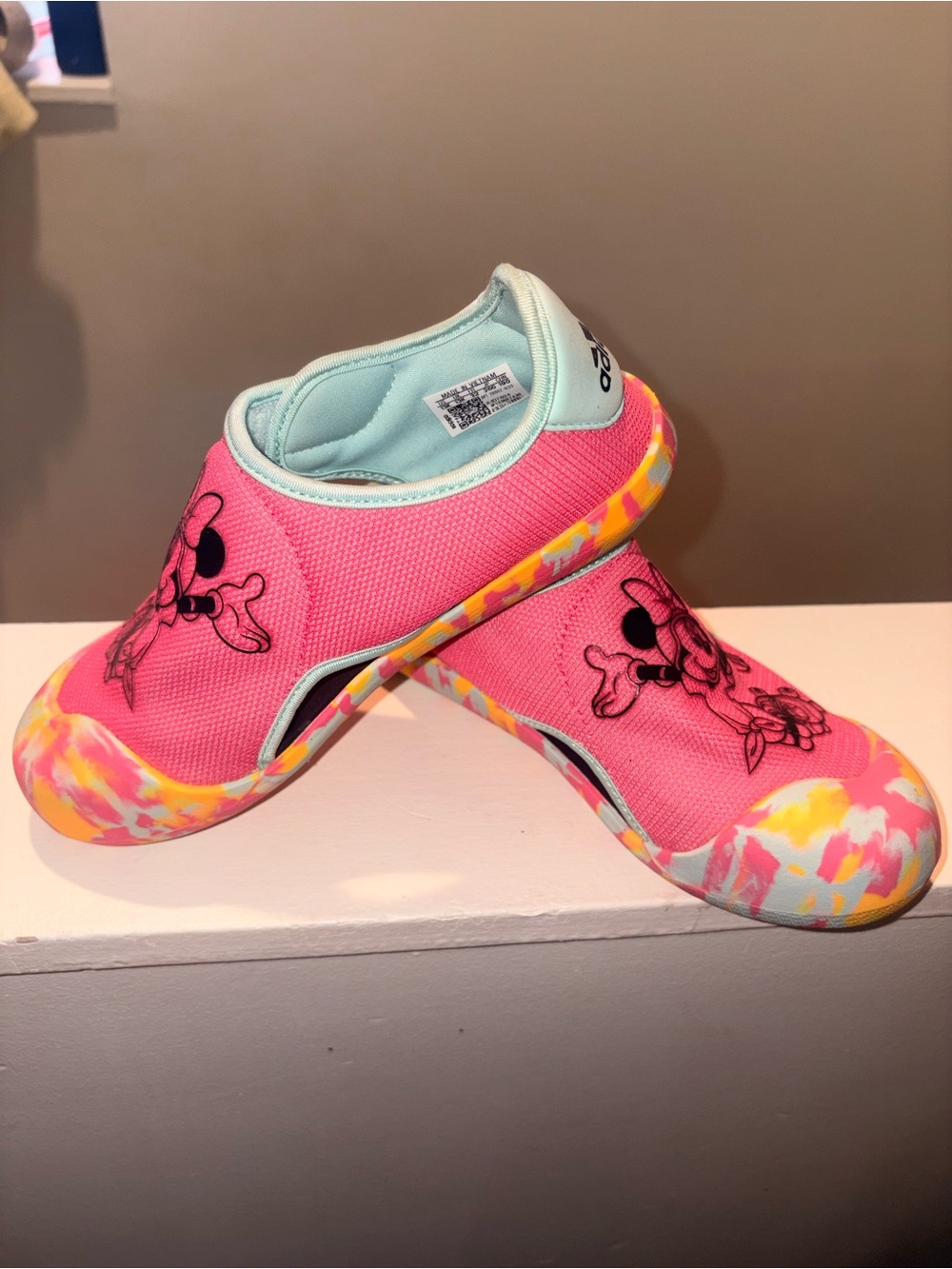 adidas Kids Pink Minnie Mouse Slip-On Water Shoes with Pastel Accents
